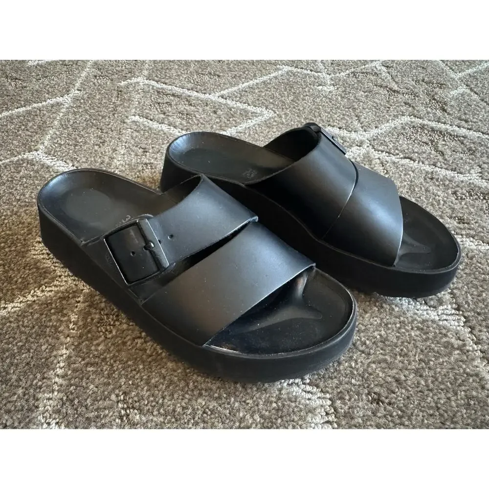 Papillio Birkenstocks Almina Black Leather Wedge Sandals Contoured Footbed 7 38